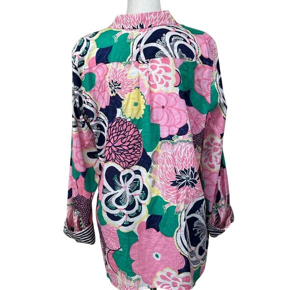 Talbots pink/green tunic, resort, vacation, travel, colorful, coastal, preppy - Picture 3 of 7